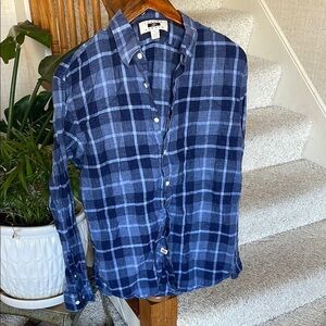 Joseph Abbound Men's Blue Plaid Linen Button Down Shirt